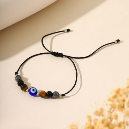 Triple Threat Protection Bracelet for Women,Evil Eye Natural Healing Crystal Beaded Bracelet for Protection - style: Evil Eye Bracelet (Triple Threat)