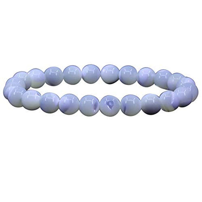 Keleny Gem Semi Precious Gemstones 8mm Natural Quartzite Stone Round Beads Crystal Stretch Bracelet 7 Inch Unisex - color: White Mother Shell