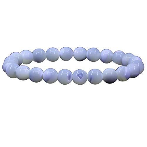 Keleny Gem Semi Precious Gemstones 8mm Natural Quartzite Stone Round Beads Crystal Stretch Bracelet 7 Inch Unisex - color: White Mother Shell