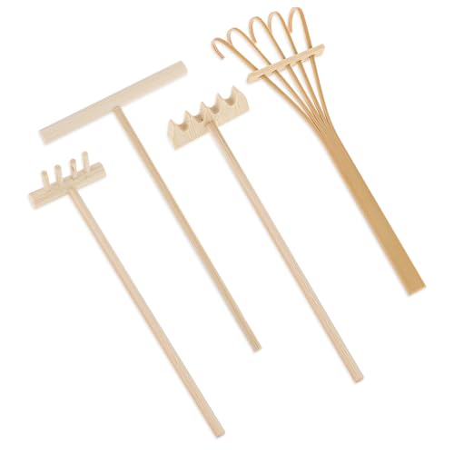 4 Pack Miniature Tabletop Rock Sand Zen Garden Accessories, Mini Zen Garden Rake Tools, Zen Sand Garden Rake Set, Small Rakes for Garden Beds, Mini Sand Stamp Rakes for Home Gift Garden Decor - style: 4Pcs