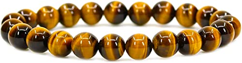 Angelstones Handmade Natural Healing Gemstone 8mm Round Beads Stretch Crystal Bracelet 7 Inch Unisex - color: Golden Tiger Eye
