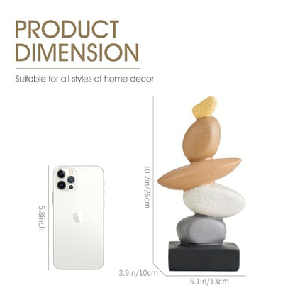 Octdays Fake Sandstone Statue Living Room Decor, Modern Ceramic Stacked Stone Sculptures Zen Decor, Stone Statue Decorations for Coffee Table Shelf Bookshelf Desk, Gifts for Good Luck (Brown & Gery)