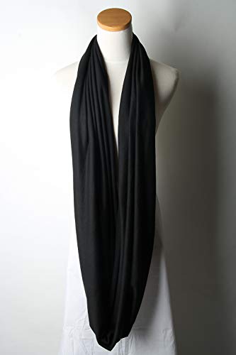 corciova Black Soft Girl Women Infinity Wrap Scarf Stretchy Jersey Knit Sleep Head Circle Scarf Continuous Loop Light Weight - color: 106 Black