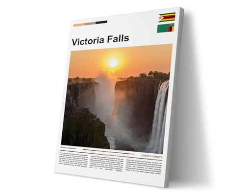 Poster original design Victoria Falls wall art(24"x16" Wrapped Canvas) Zambia Zimbabwe border African nature photography Mosi oa Tunya landscape sunrise scenery natural wonder picture home decor - color: Victoria Falls, size: 24"L x 16"W