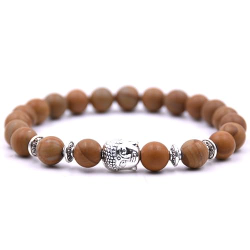 Handmade Buddha Charm Bracelet – Healing Stone Beads Bracelet with Buddha Charm, Mala Beads Yoga Beads – Stretch Bead Bracelet for Men and Women - style: Wooden Grain
