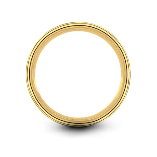 Gift for Yoga Fan - Yoga Meditation Ring - Flat Dome Bevel - Band - Men Women - Brushed Polished - Tungsten - Personalized Custom Engraving - 8mm - Anniversary Wedding - Yellow Rose Gold Silver - color: 15 - Yellow Gold Tungsten