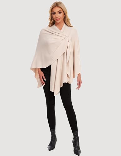 PULI Womens Elegant Cross Front Shawl Wraps Knitted Ponchos Cape Light Weight Poncho Sweater Soft Warm Travel Wraps - color: Beige