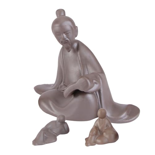 VOSAREA 3pcs Sand Ceramic Household Adornment Zen Rockery Decoration for Home Includes Styles Book and Sitting Figures for Interior Decor and Giving