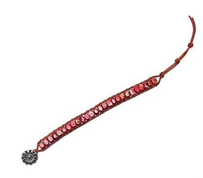 7 Chakra Bracelet Bohemian Handmade Leather Wrap Healing Protection Natural Stone Yoga Beaded Bracelets Boho Friendship Jewelry - color: Red Turquoise
