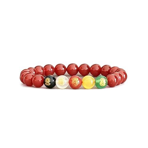 Beaded Bracelets for Women,Stretch Healing Crystal Bracelet Natural Stone Gemstone Jewelry Gifts - color: Style R-Red Agate&Five Gods of Wealth