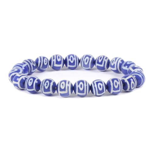 Justinstones Gemstone Crystals Chakra Beads Bracelet Crystal Healing 10mm Round Stretchable Bracelet for Her Gift - color: Blue Tibetan Agate Style Evil 2 Eye