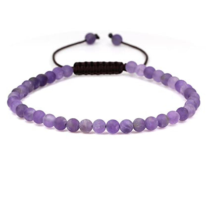 Keleny Natural Gemtones 4mm Round Beads Crystal Adjustable Braided Macrame Tassels Bracelets Unisex - color: A Grade Matt Amethyst