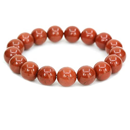 Keleny Semi Precious Stones Natural Gemstones 12mm Round Beads Crystal Stretch Bracelets 7 Inch Unisex - color: Red Jasper