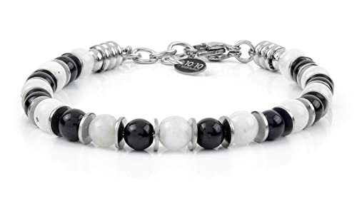 Beaded Bracelet for Men and Women – Natural Gemstone and Stainless Steel – Adjustable, Durable and Elegant – Made in Italy - color: Moonstone - Tourmaline