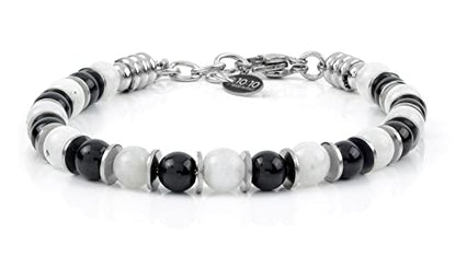 Beaded Bracelet for Men and Women – Natural Gemstone and Stainless Steel – Adjustable, Durable and Elegant – Made in Italy - color: Moonstone - Tourmaline
