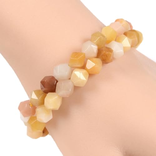 Justinstones 8mm Natural Gemstone Round Beads Triangle Faceted Charm Stretch Bracelet 6.5" - color: Multicolor Yellow Quartize