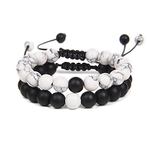 2Pcs Matte Lava Rock Volcanic Stone Beads Stretch Bracelet Stacking Frosted Gemstone Turquoise Seed Bracelet for Men Women Couple Stress Relief Aromatherapy Jewelry Gift - color: M strand
