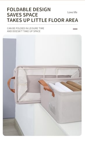 Foldable Open Storage Box,Lover's Gift,Thick Frame,Leather Handle,Closet Cube,Basket for Organizer Toys,Books, Clothes, Socks,Underclothes,Closet Shelf ,Hostel, Office Nurseries(27L)