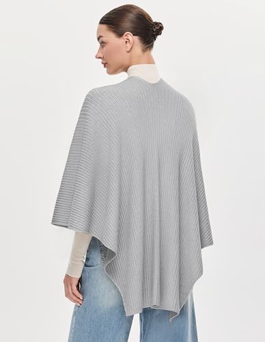 PULI Womens Elegant Cross Front Shawl Wraps Knitted Ponchos Cape Light Weight Poncho Sweater Soft Warm Travel Wraps - color: Rib-light Heather Grey