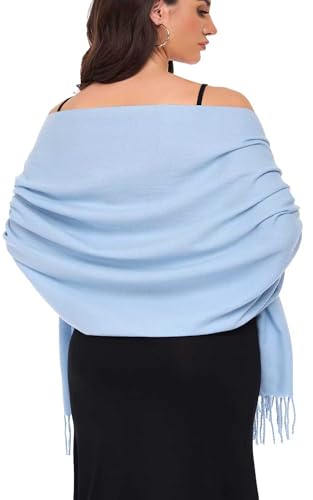 Pashmina Shawl and Wraps for Evening Dresses Resemble Cashmere Scarf for Women Wedding Winter Warm Shawls - color: Light Blue