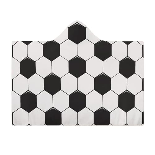 Soccer Ball White and Black Large Size Comfortable Hooded Blanket, Warm Blanket 60"x80" - color: Soccer Ball White and Black, size: 60"x80"