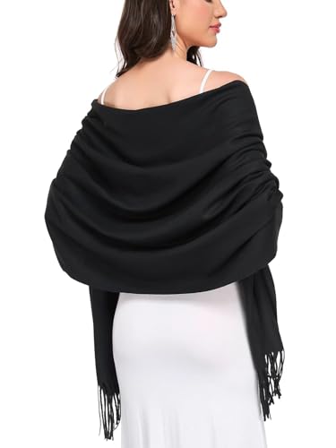 Pashmina Shawl and Wraps for Evening Dresses Resemble Cashmere Scarf for Women Wedding Winter Warm Shawls - color: Black