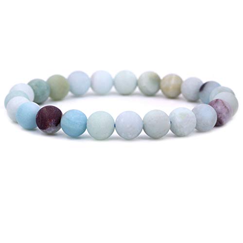 Keleny Gem Semi Precious Gemstones 8mm Natural Stone Round Beads Crystal Stretch Bracelets 7 Inch Unisex - color: 8mm Matte Multicolor Amazonite