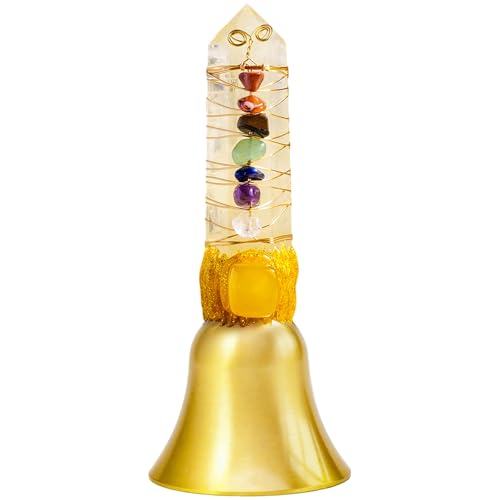 Handbells Altar Bells Natural Amethyst Tower Bell Witch's Bells Hand Bell Loud Brass Call Bells for Meditation, Prayer, Reception, Pet Feeding and Home Decoration (7-Chakras-Citrine-Stone, 4.53") - color: 7-chakras-citrine-stone, size: 4.53"