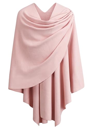 PULI Womens Large Cross Front Poncho Sweater Wrap Topper Knitted Elegant Shawls Cape for Fall Winter - color: 1-pink