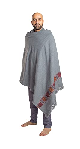 Meditation Shawl or Blanket, Vegan Wool Wrap, Oversize Scarf, Indian Blanket. Unisex - color: Grey