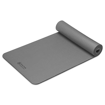Gaiam Essentials 2/5" Thick (10mm) Yoga & Pilates, Fitness & Exercise Mat with Easy-Cinch Carrier Strap Cusion Support For Fitness and Gym Workouts - color: Grey
