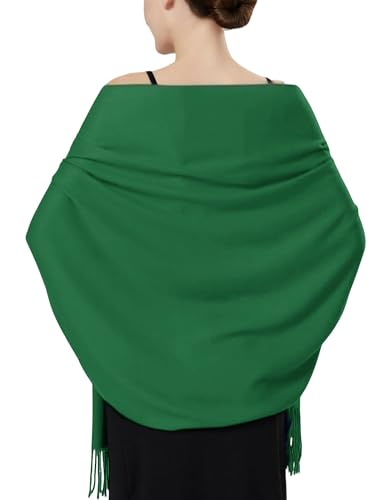 Luxurious Pashmina Feel Scarf & Shawl - Soft Solid Color Wrap for Weddings, Evening Dresses, Gifts - color: Forest Green