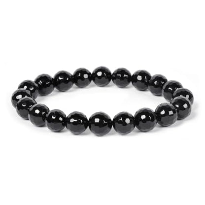 Justinstones Gemstone Crystals Chakra Beads Bracelet Crystal Healing 10mm Round Stretchable Bracelet for Her Gift - color: Faceted Black Agate