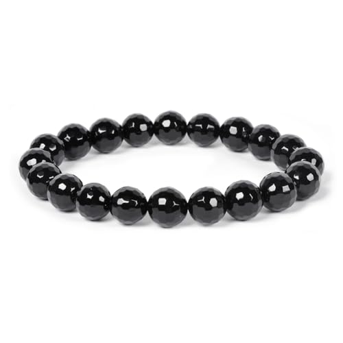 Justinstones Gemstone Crystals Chakra Beads Bracelet Crystal Healing 10mm Round Stretchable Bracelet for Her Gift - color: Faceted Black Agate