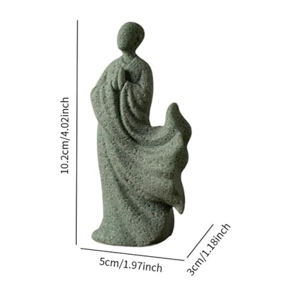 Zen Monk Statue Green Sandstone Bonsai Ornament Desktop Decor Meditation Figurine Chinese Style Sculpture Gift- Style a