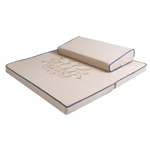 Japanese Foldable Meditation Cushion Set,Yoga Meditation Floor Pillow,Large Meditation Mat and Pillow Set for Sitting on Floor for Floor Balcony Mat Bedroom Patio Beige-70cm - color: Beige, size: 70cm