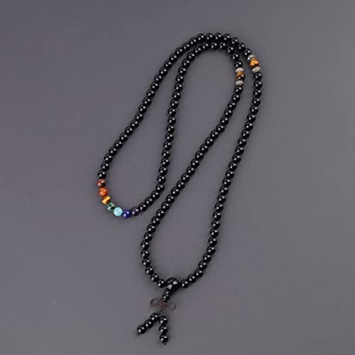 COAI 108 Japa Mala 7 Chakra Stone Wrap Bracelet Necklace - style: Onyx