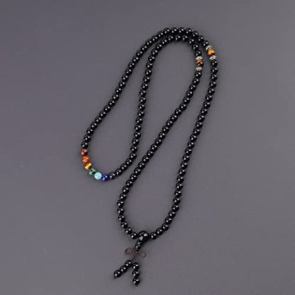COAI 108 Japa Mala 7 Chakra Stone Wrap Bracelet Necklace - style: Onyx