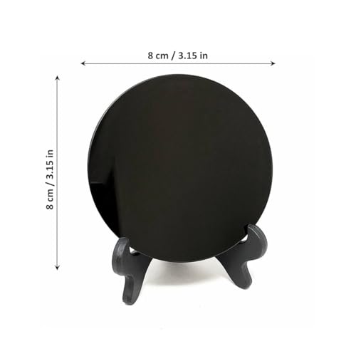 Natural Black Obsidian Scrying Mirror with Wooden Stand 3.15 in - Healing Crystals for Witchcraft, Divination, Meditation, and Crystal Decor - 8 cm - size: 3.2"L x 3.2"W