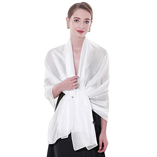 Womens Scarf Pashmina Shawls and Wraps for Evening Dresses Like Chiffon Silk Scarf for Bridal Weddings - color: White