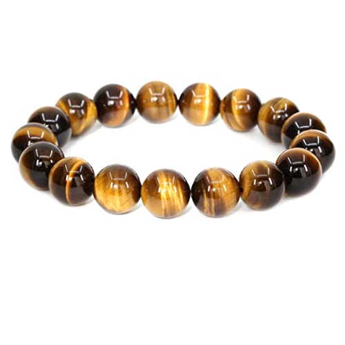 Keleny Semi Precious Stones Natural Gemstones 12mm Round Beads Crystal Stretch Bracelets 7 Inch Unisex - color: AA Grade Golden Tigers Eye