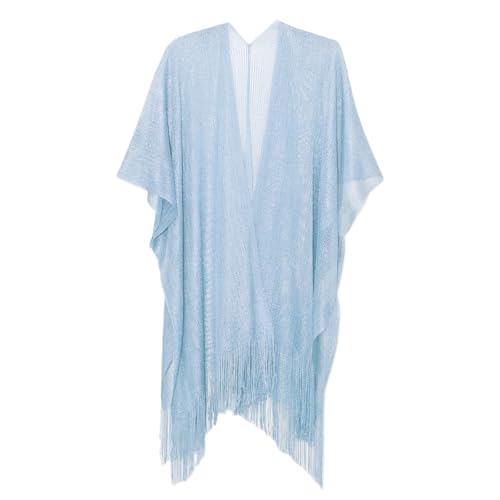 Sparkle Metallic Evening Shawls for Women formal Party Dresses Beach Travel Cardigan Shawl Wrap for Swimsuit - color: J-light Blue