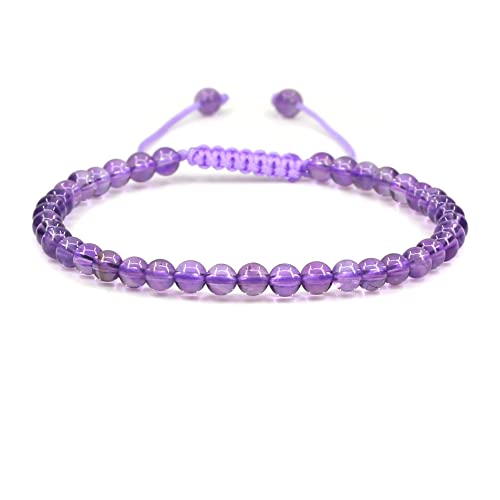 Keleny Natural Gemtones 4mm Round Beads Crystal Adjustable Braided Macrame Tassels Bracelets Unisex - color: Purple Lavender Amethyst