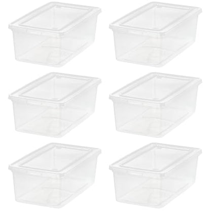 IRIS USA 6-Pack Storage Bins with Lids, 6 Quart - Crystal Clear, Shoe Boxes Stackable Containers Organize Shoes Closet Shelves, Teacher Tools Classroom Organization, Game - BPA-Free Plastic