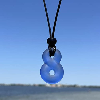Infinity Necklace - Sea Glass Jewelry - Positive Vibes Collection - Cute Meditation Crystals - Spiritual Gifts for Yoga Lovers - High Vibration Tibetan Symbols - Cool and Trendy Good Luck Amulets - color: Ocean Blue Sea Glass Crystal