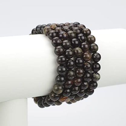 Angelstones Handmade Natural Healing Gemstone 8mm Round Beads Stretch Crystal Bracelet 7 Inch Unisex - color: Black Mica