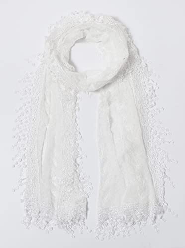 Cindy and Wendy Lightweight Soft Leaf Lace Fringes Scarf Bridal Veils shawl for Women - color: Ivory-sh