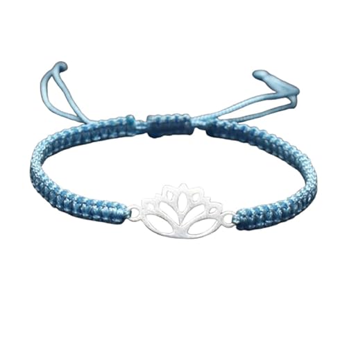 Lotus Symbol Bracelet for Women - Adjustable Cord, Silver Pendant, Spiritual Jewelry Gift - style: Sky Blue