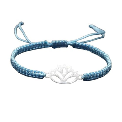 Lotus Symbol Bracelet for Women - Adjustable Cord, Silver Pendant, Spiritual Jewelry Gift - style: Sky Blue