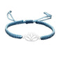 Lotus Symbol Bracelet for Women - Adjustable Cord, Silver Pendant, Spiritual Jewelry Gift - style: Sky Blue